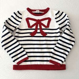 Gymboree Girls Sz 12 Bow Sweater Red Navy Stripe Pullover USA Parisian Winter
